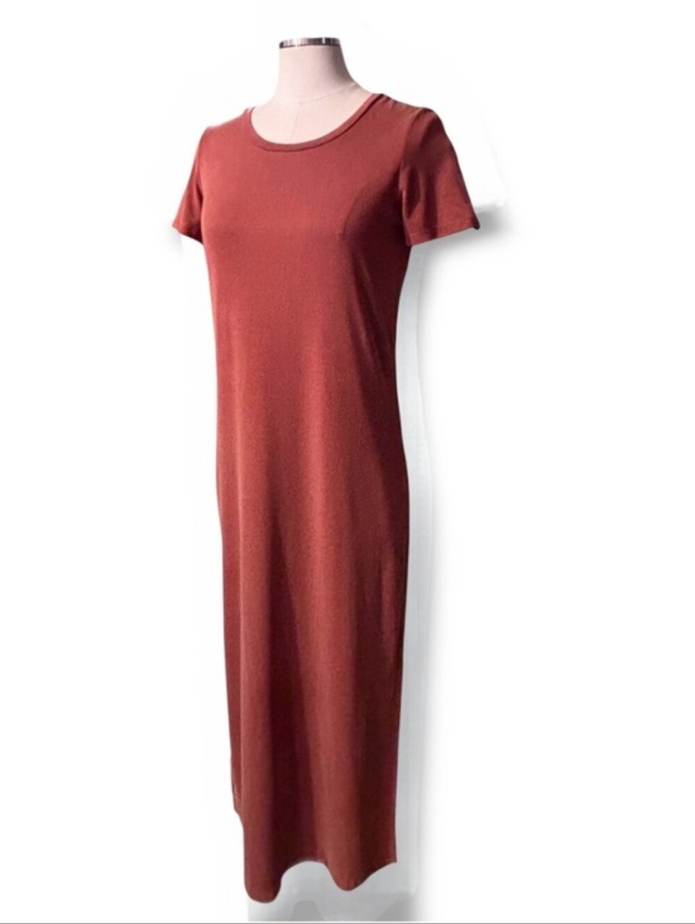 MADEWELL Rust Orange Maxi Dress Crew Neck Short Sleeve Modal Blend Size XS